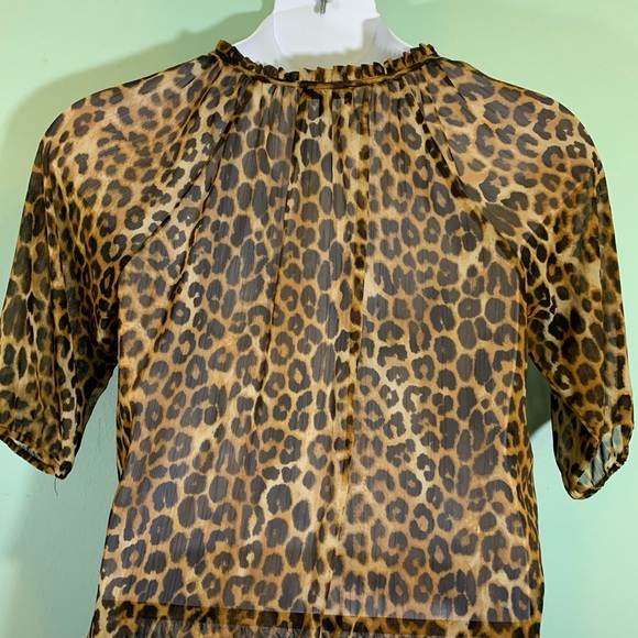 Express animal print ruffled blouse sheer chiffon ruffled front sz S - Picture 9 of 10